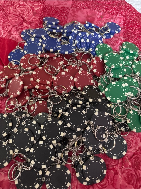 vegas style Accessories - New Poker Chip Keychains choose: Red, Blue, Green or black lucky charms